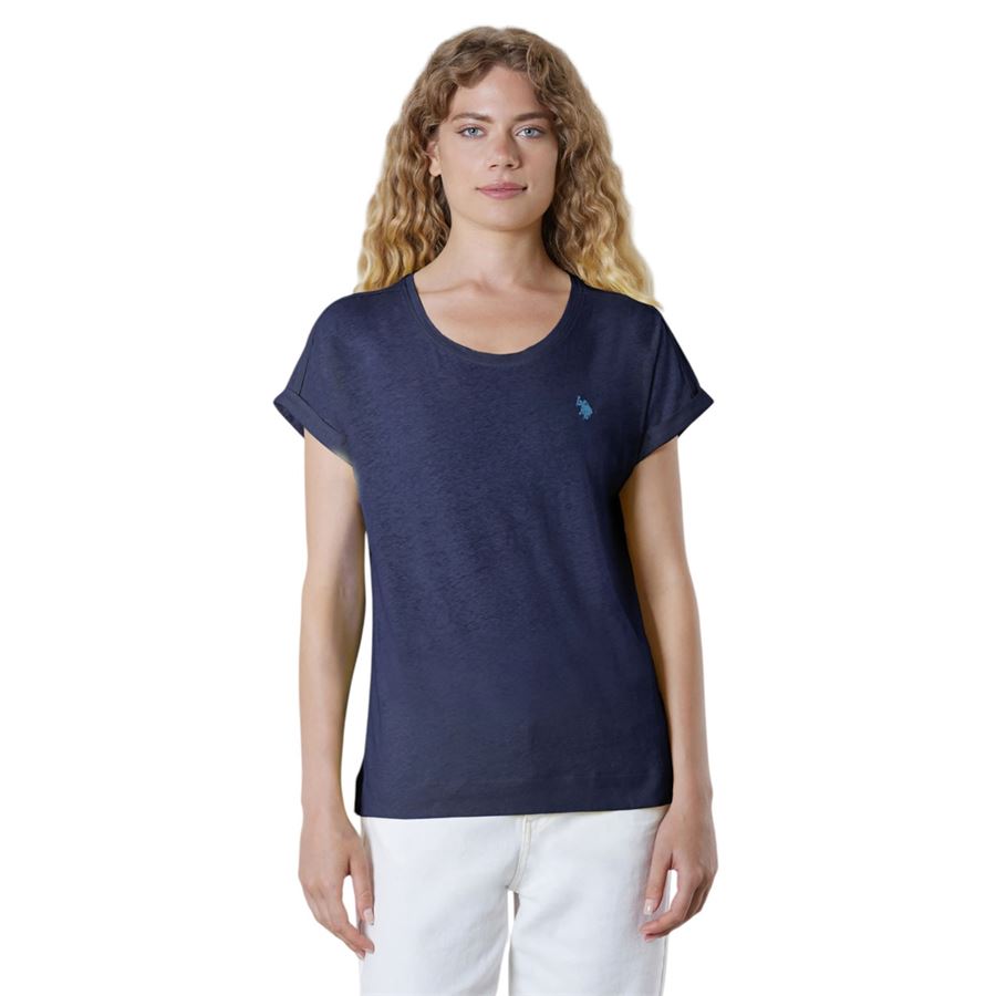 T-shirt girocollo da donna in misto cotone e lino U.S. Polo Assn | US41354011179